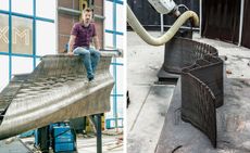 person sitting on3d printed bridge