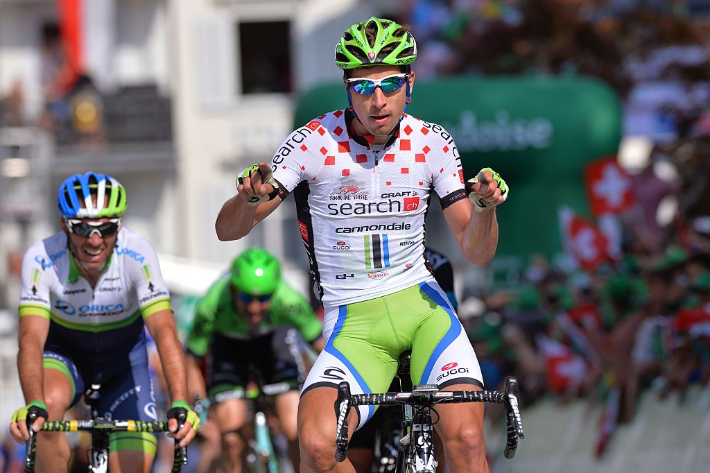 Cycling: 78th Tour of Swiss 2014 / Stage 3
Arrival / SAGAN Peter (SVK) White Sprint Jersey Celebration Joie Vreugde / ALBASINI Michael (SUI)/
Sarnen - Heiden 808m (206,2km)/
Etappe Rit Ronde (c) Tim De Waele