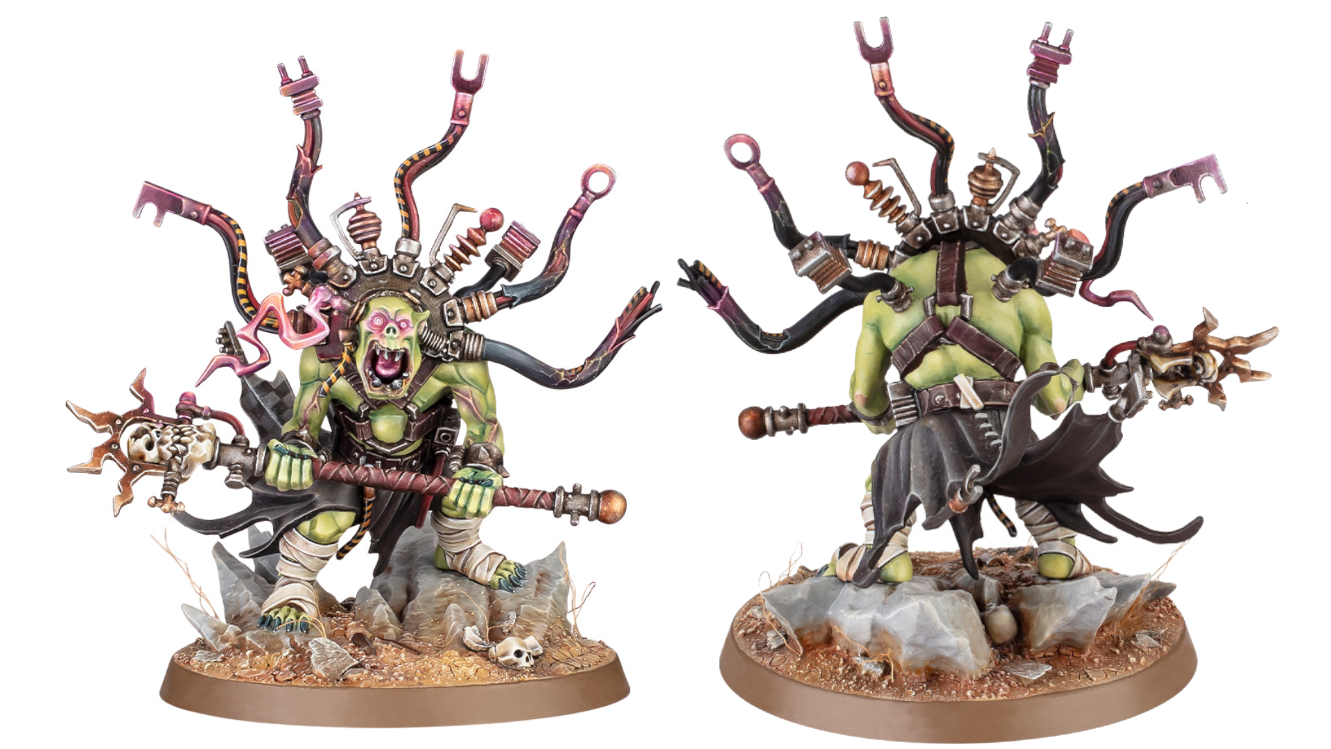 A view of the front and back of the new Ork Weirdboy model for Warhammer 40K