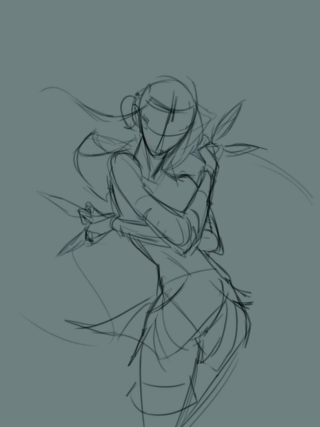 A rought sketch of KPop Demon Hunters fan art showing Zoey with held arms crossed