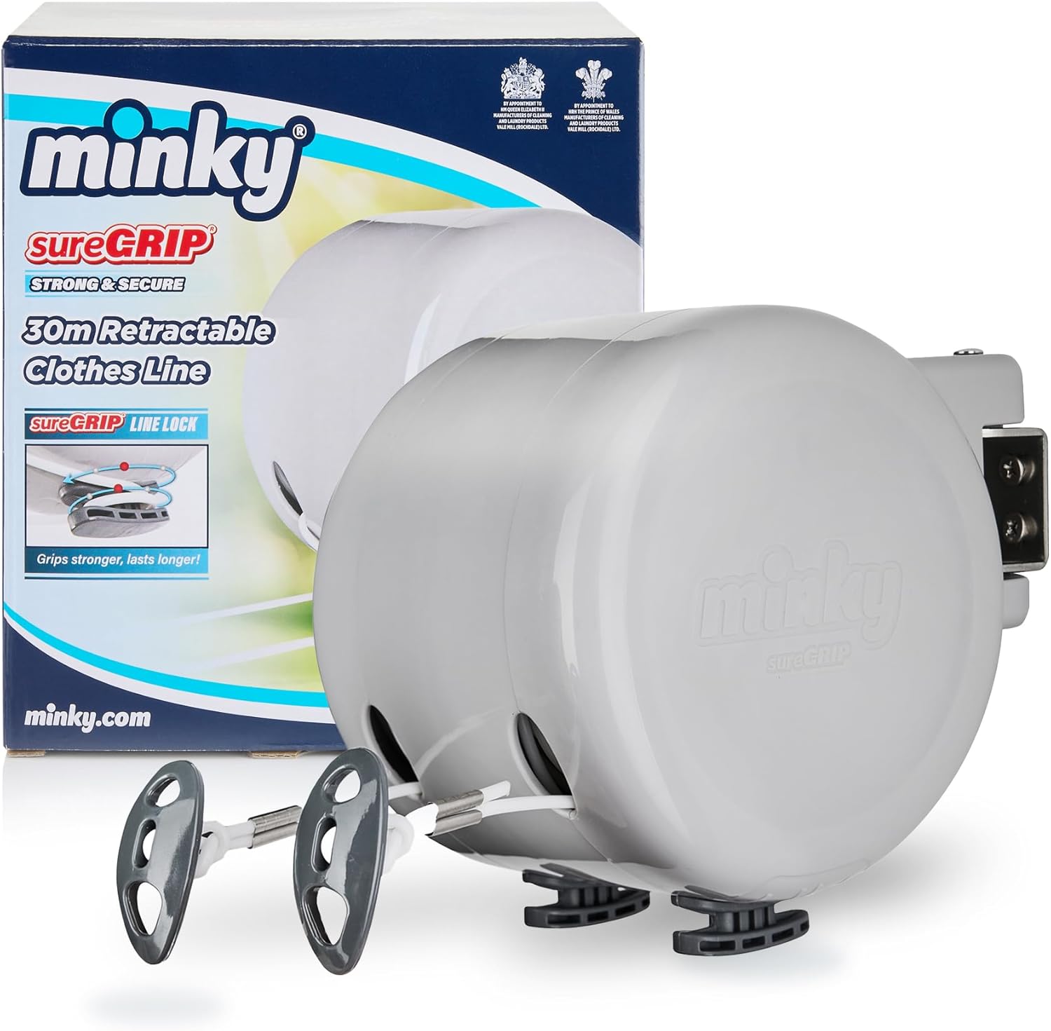Minky Retractable Duo Reel Washing Line, Grey, 2x15m, Packaging May Vary