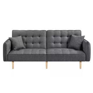 A gray sofa bed on a white background.