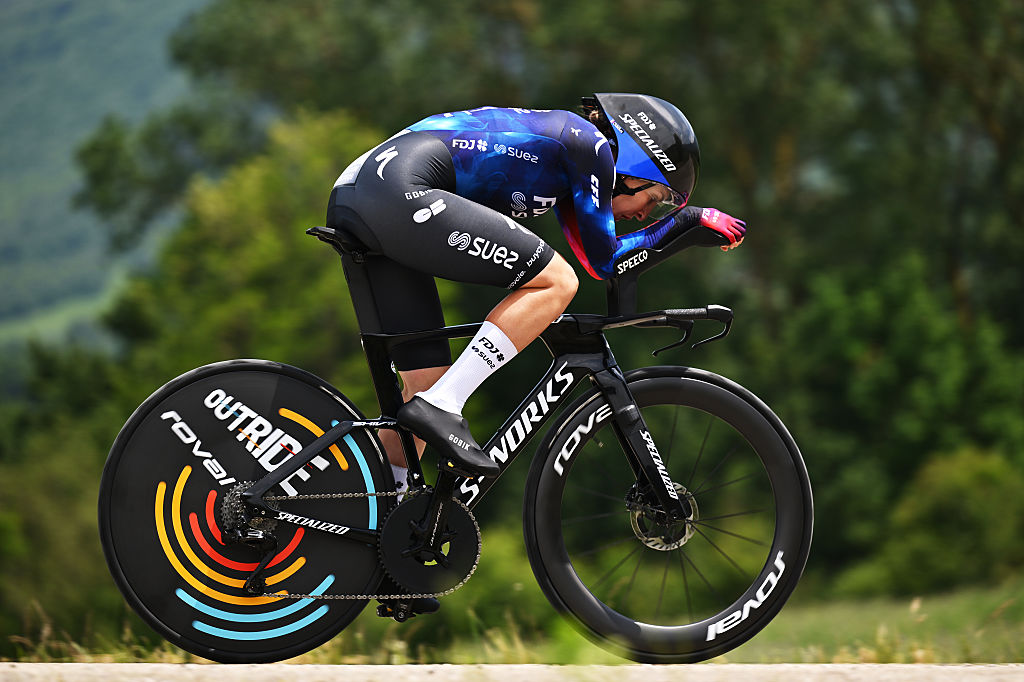 LEZANA DE MENA SPAIN MAY 25 Juliette Labous of France and Team FDJ Suez competes during the 10th Vuelta a Burgos Feminas 2025 Stage 4 a 941km individual time trial stage from Villasana de Mena to Lezana de Mena UCIWWT on May 25 2025 in Lezana de Mena Spain Photo by Szymon GruchalskiGetty Images
