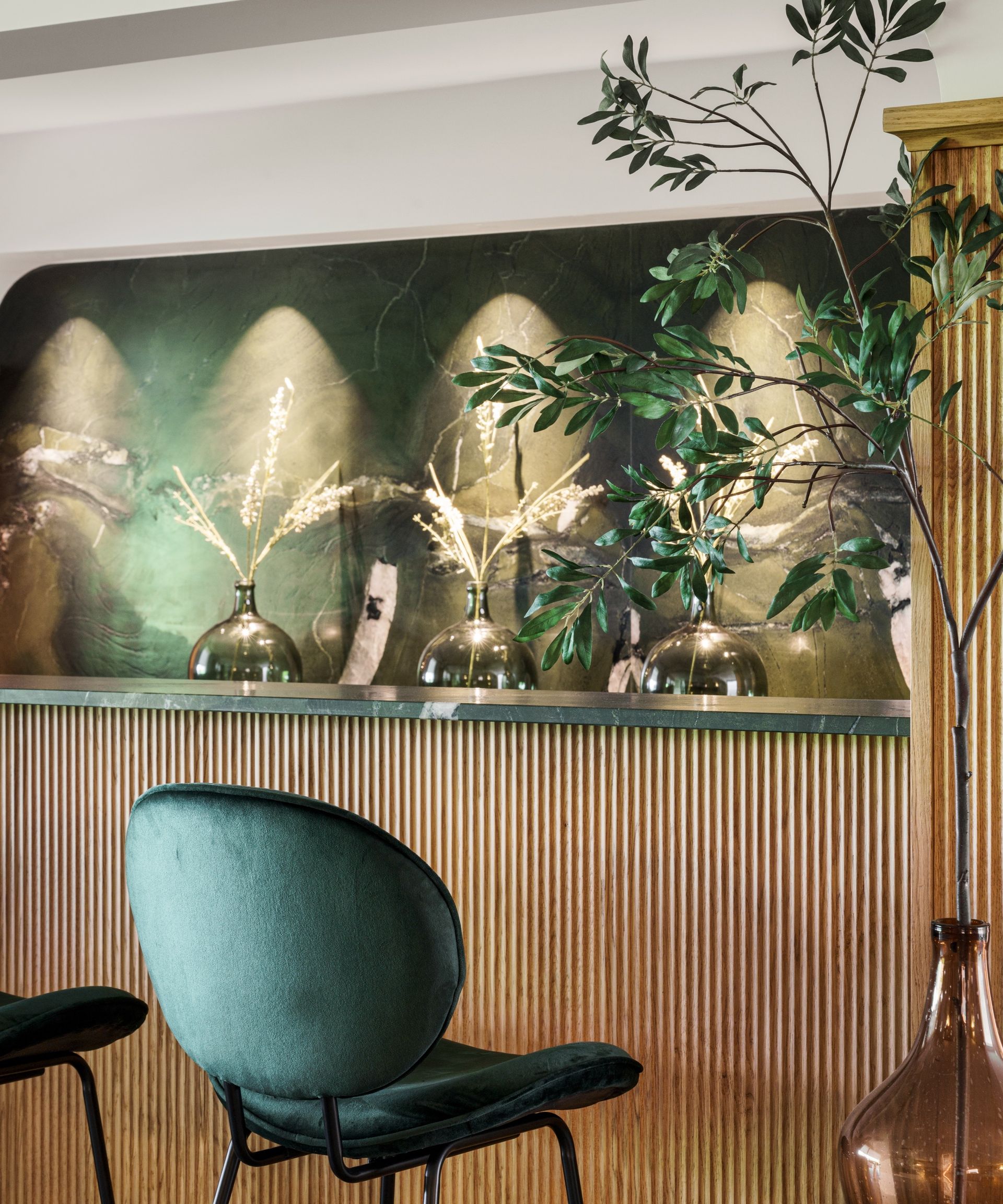 basement bar with wood cladding