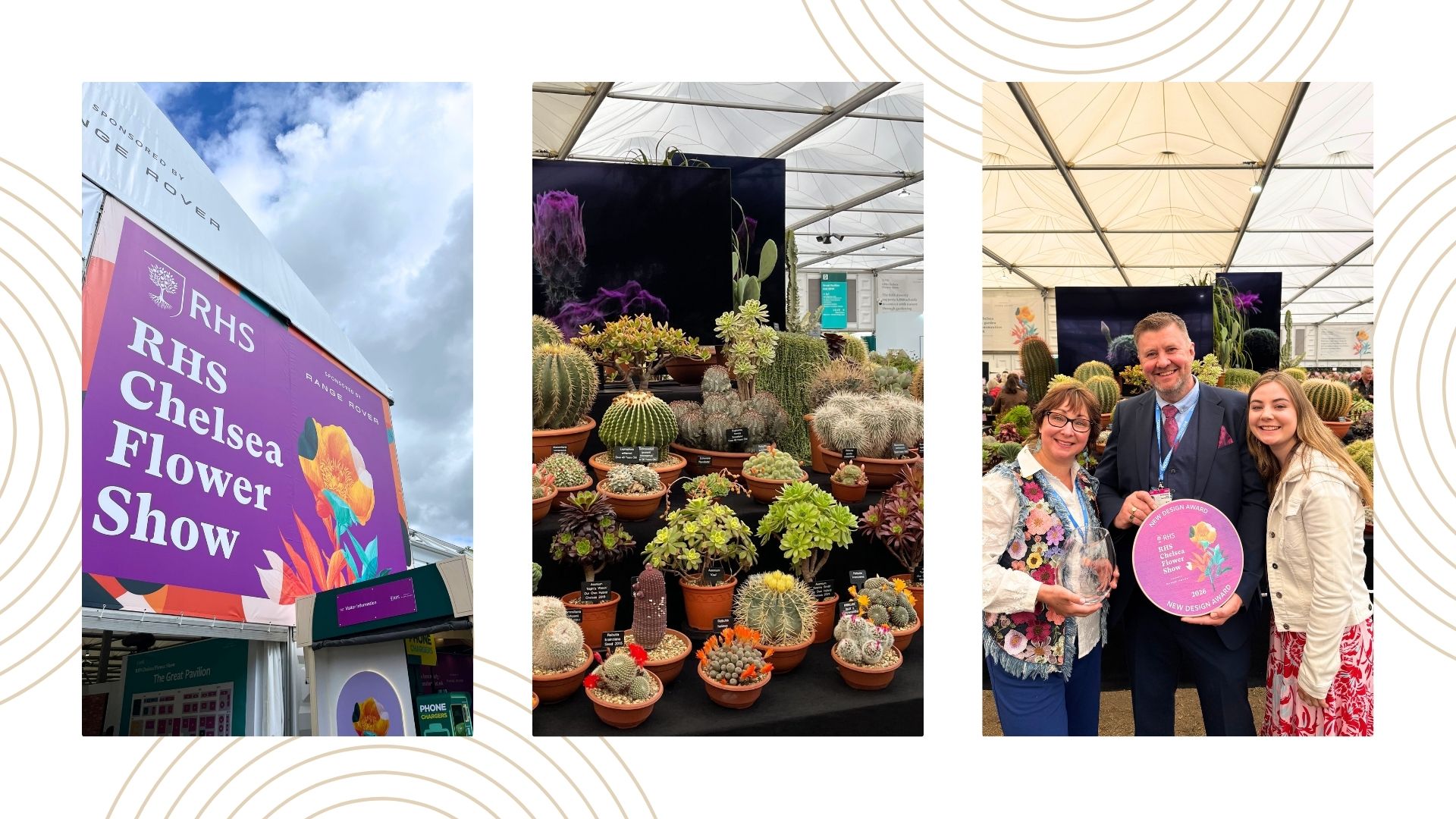 composite of chelsea flower show, cacti stand and grand pavillion 
