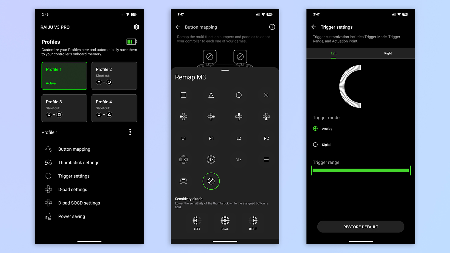 Screenshots of the Razer Controller app on Android