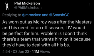 Screenshot of Phil Mickelson tweet