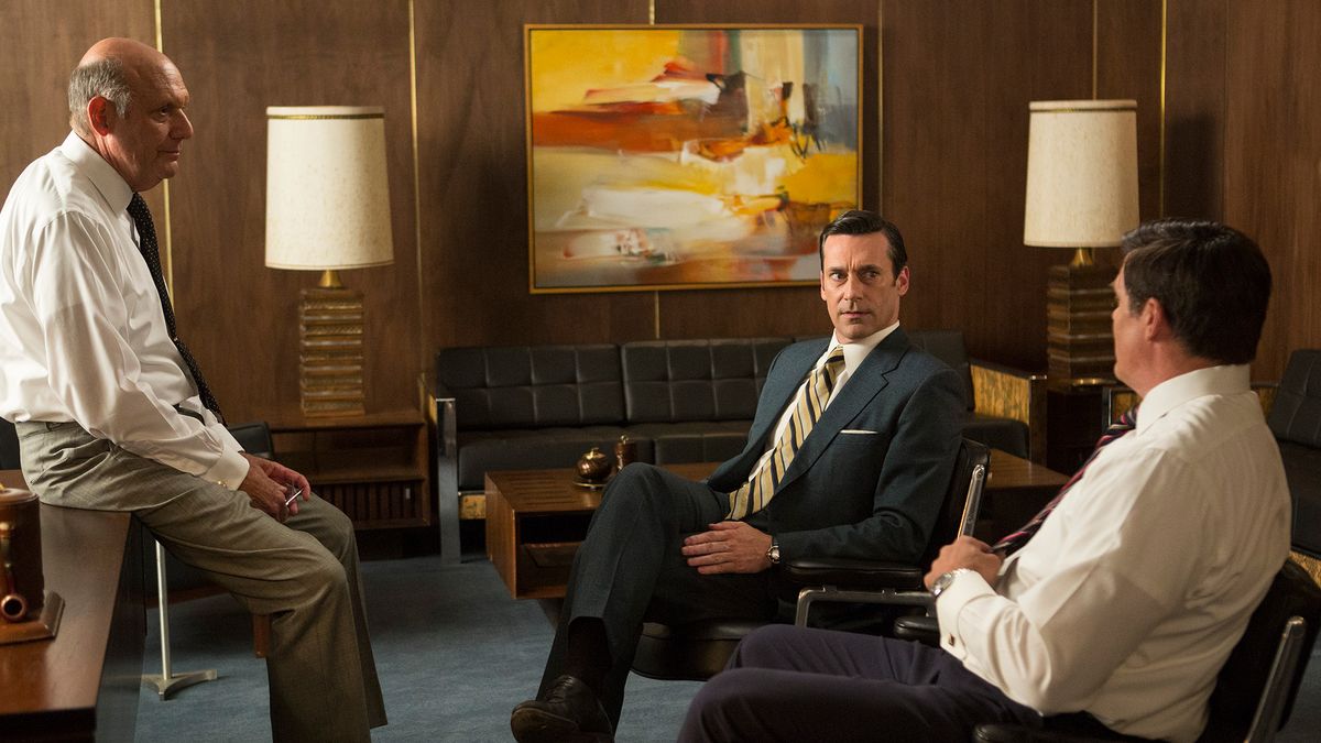 From left: H. Richard Greene as Jim Hobart, Jon Hamm as Don Draper and Paul Johansson as Ferg Donnelly in AMC&#039;s &#039;Mad Men&#039;