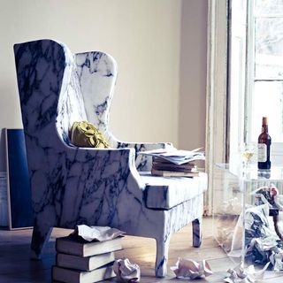 marble chair and bottle