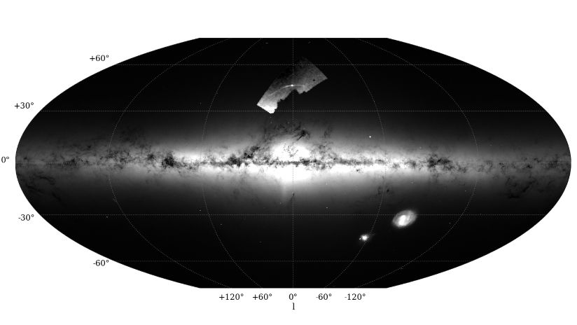 This all-sky view of the Milky Way galaxy shows the globular cluster Palomar 5 and its tidal tails in the top center. 