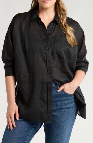 Stripe Oversize Woven Button-Up Shirt