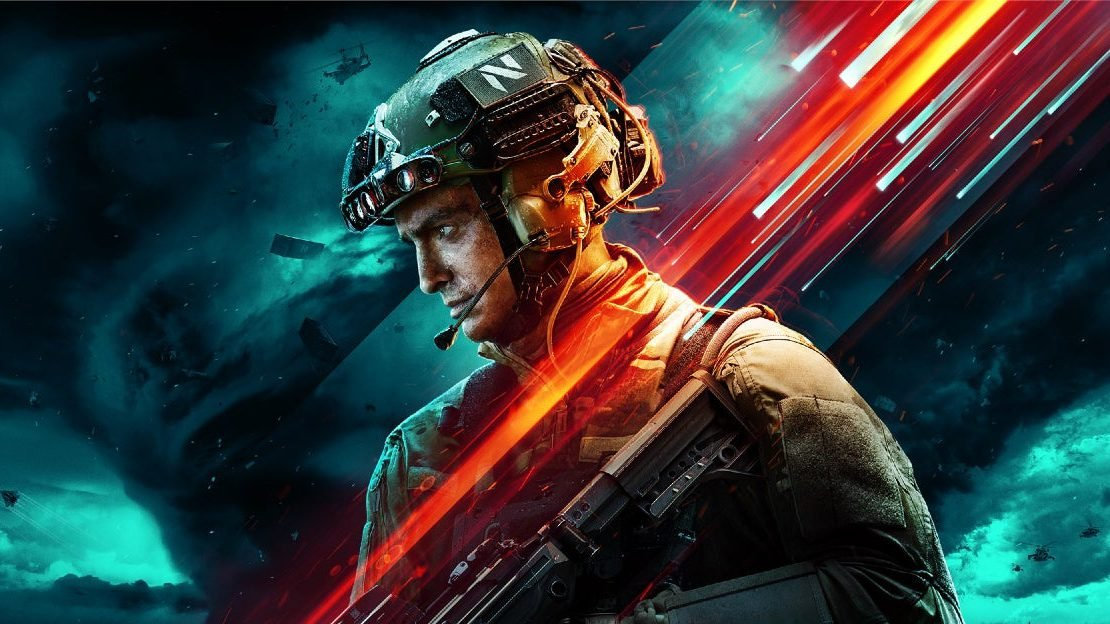 A soldier holding an assault rifle in Battlefield 2042 promo art