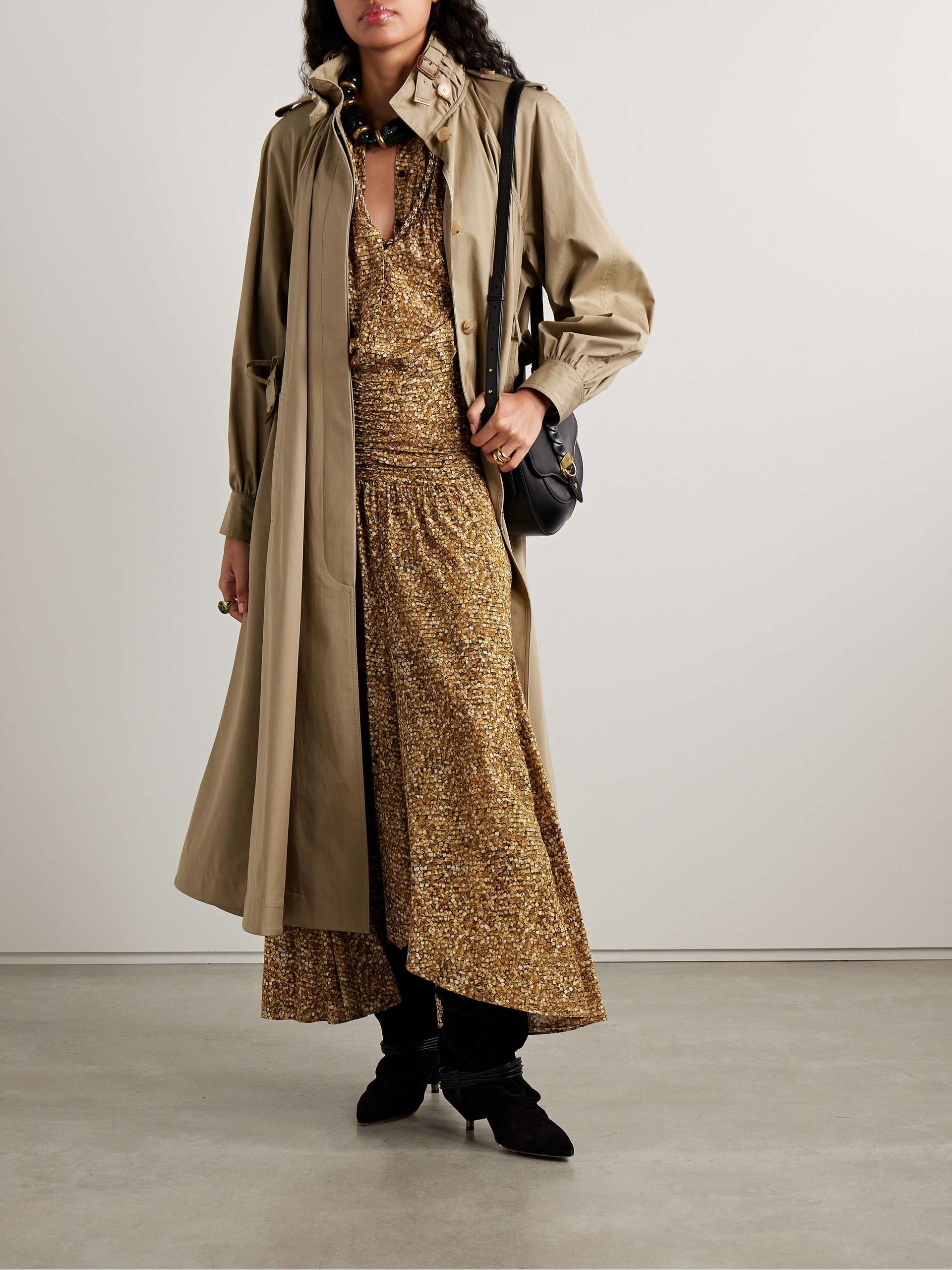 Syana Ruched Printed Stretch-Silk Crepe De Chine Maxi Skirt