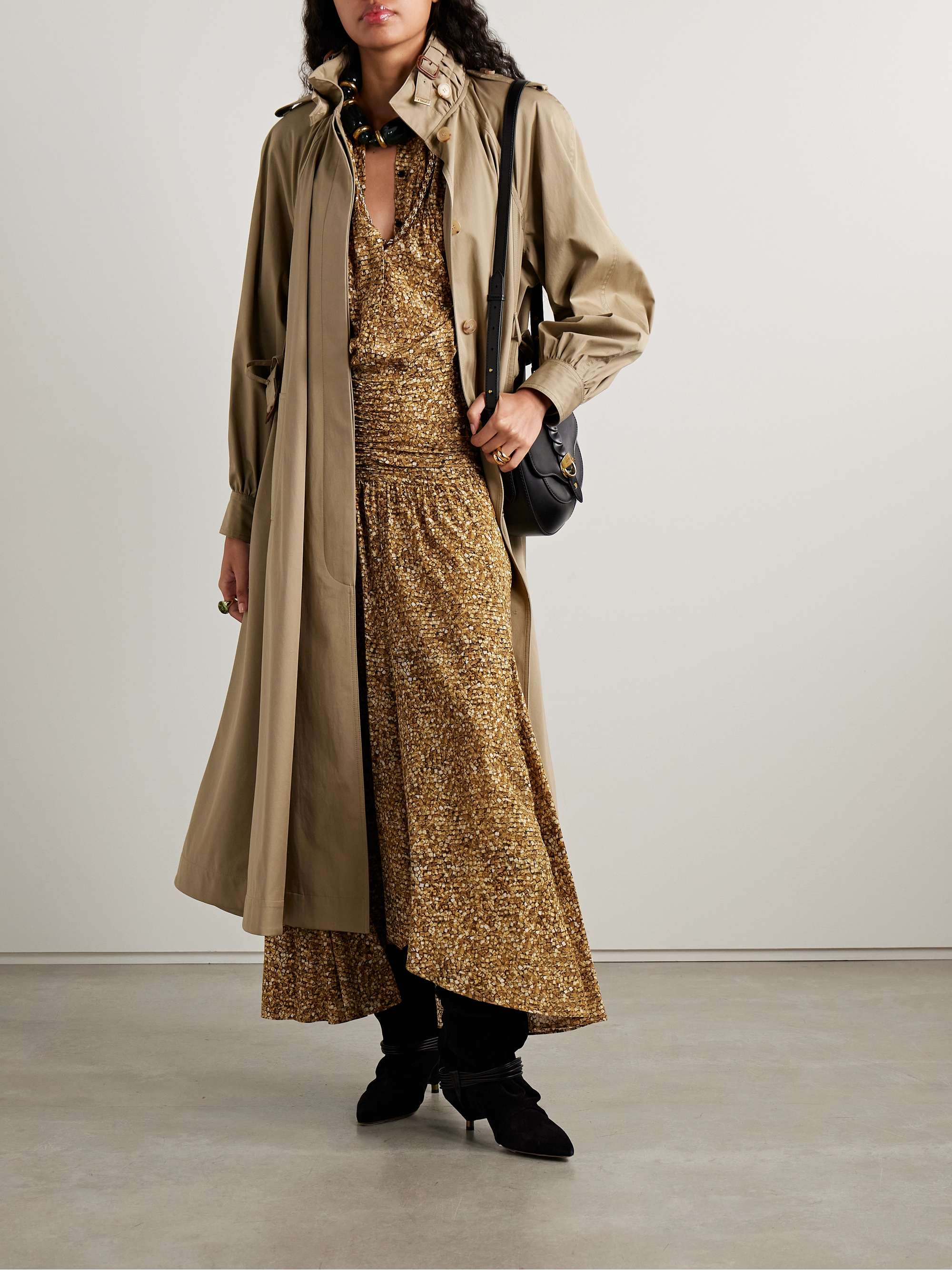Syana Ruched Printed Stretch-Silk Crepe De Chine Maxi Skirt
