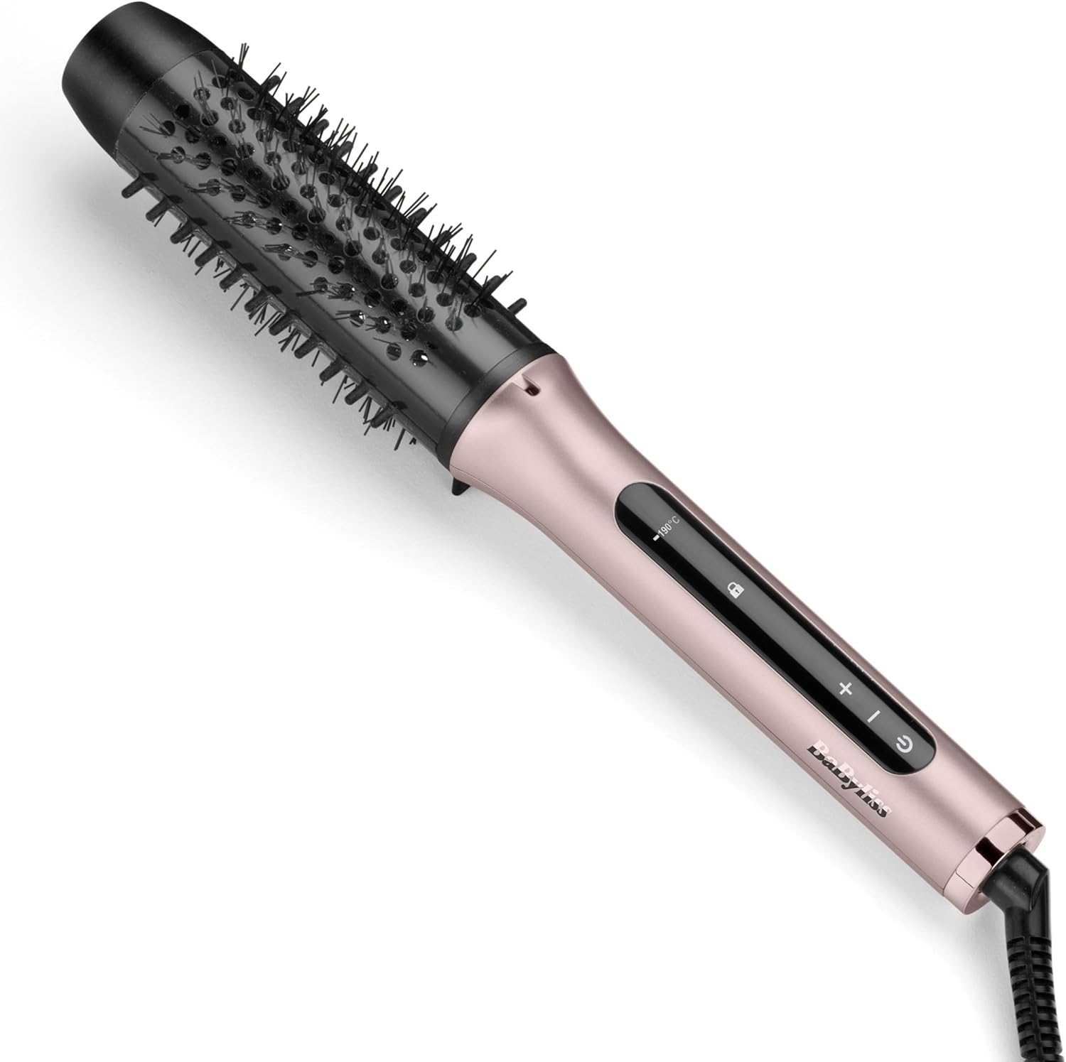 Babyliss Volume Boost Thermal Hot Brush - New 2025, 38mm Barrel Heated Curling Brush, Ionic Frizz-Control, 4 Heat Settings, Multi-Voltage, Pink/black, Hsb200u