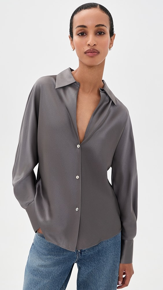 Bias Silk Button Down Shirt - Wolf