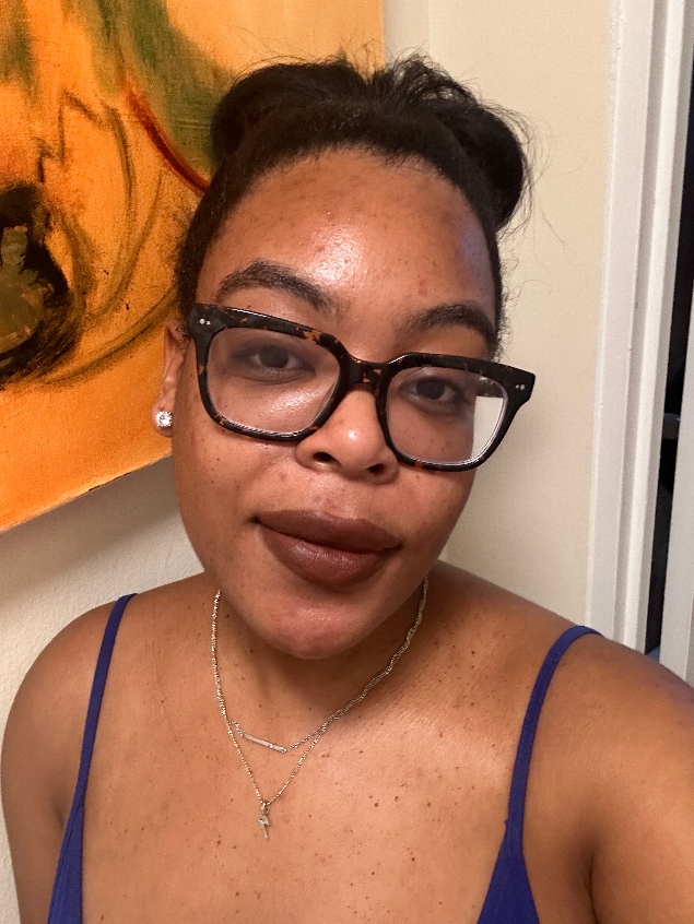 Ariel Baker before and after testing Chanel Rouge Allure Liquid Velvet in Énigmatique