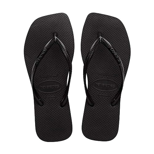 Havaianas Women's Slim Square Solid Flip Flops, Black, 7-8 Medium Us