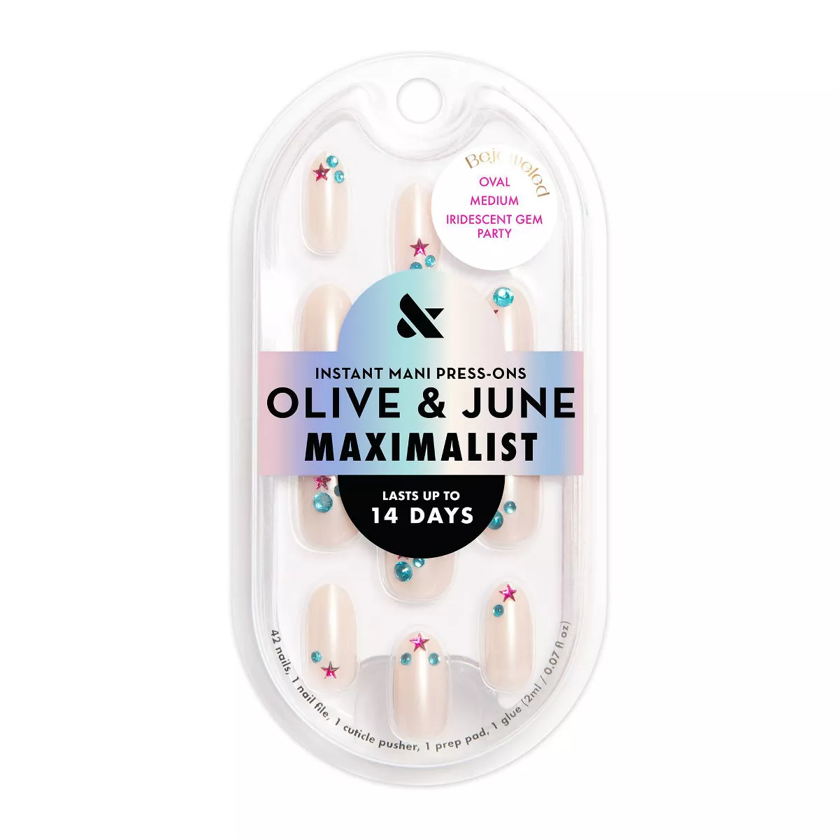 Olive U0026#38; June Press-On Fake Nails - Maximalist Jewelry - M Oval - Iridescent Gem Party - 42ct