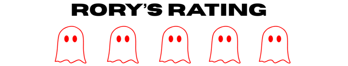 Scary rating with a ghost emoji in red