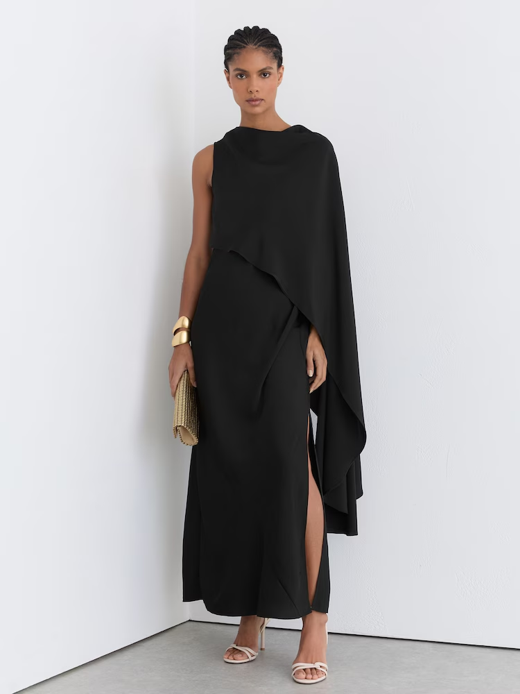 Reiss, Asymmetric Cape-Detail Maxi Dress
