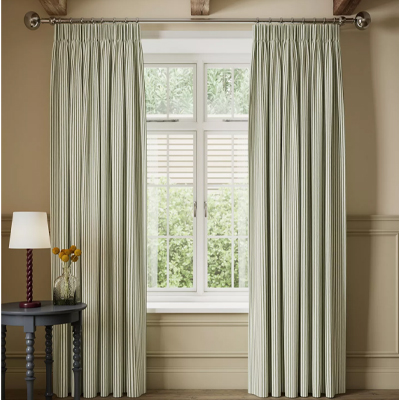 Green striped full length curtains