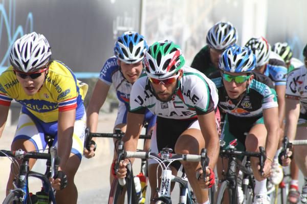 A UAE rider works hard in the break