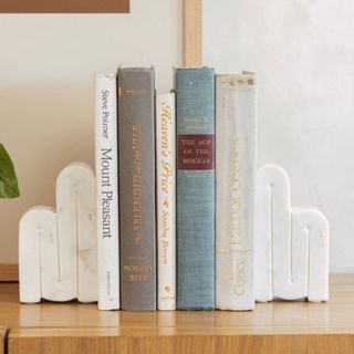 Marble bookends on shelf
