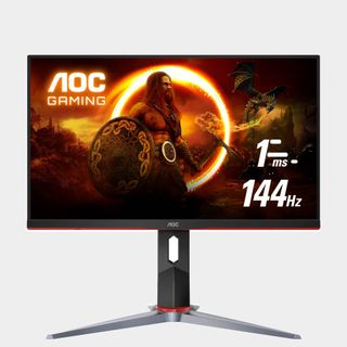 AOC 24G2 gaming monitor with grey backdrop