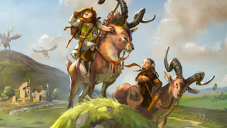 MTG Lorwyn art of Kithkin riding on goats