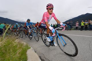 Richard Carapaz in pink during stage 17 at the Giro