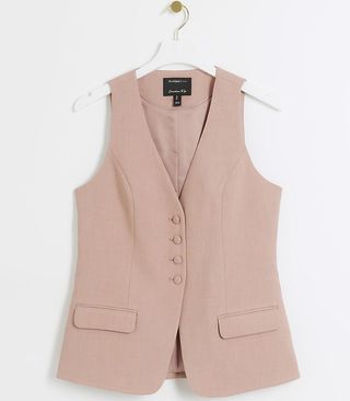 River Island Pink Button Up Longline Waistcoat