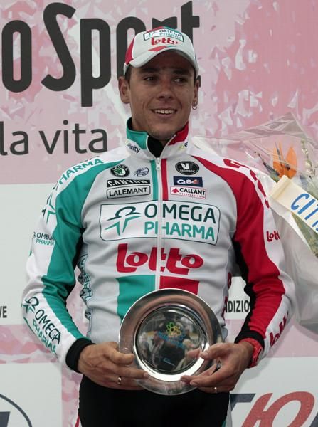 Philippe Gilbert on the podium for his third-place finish.