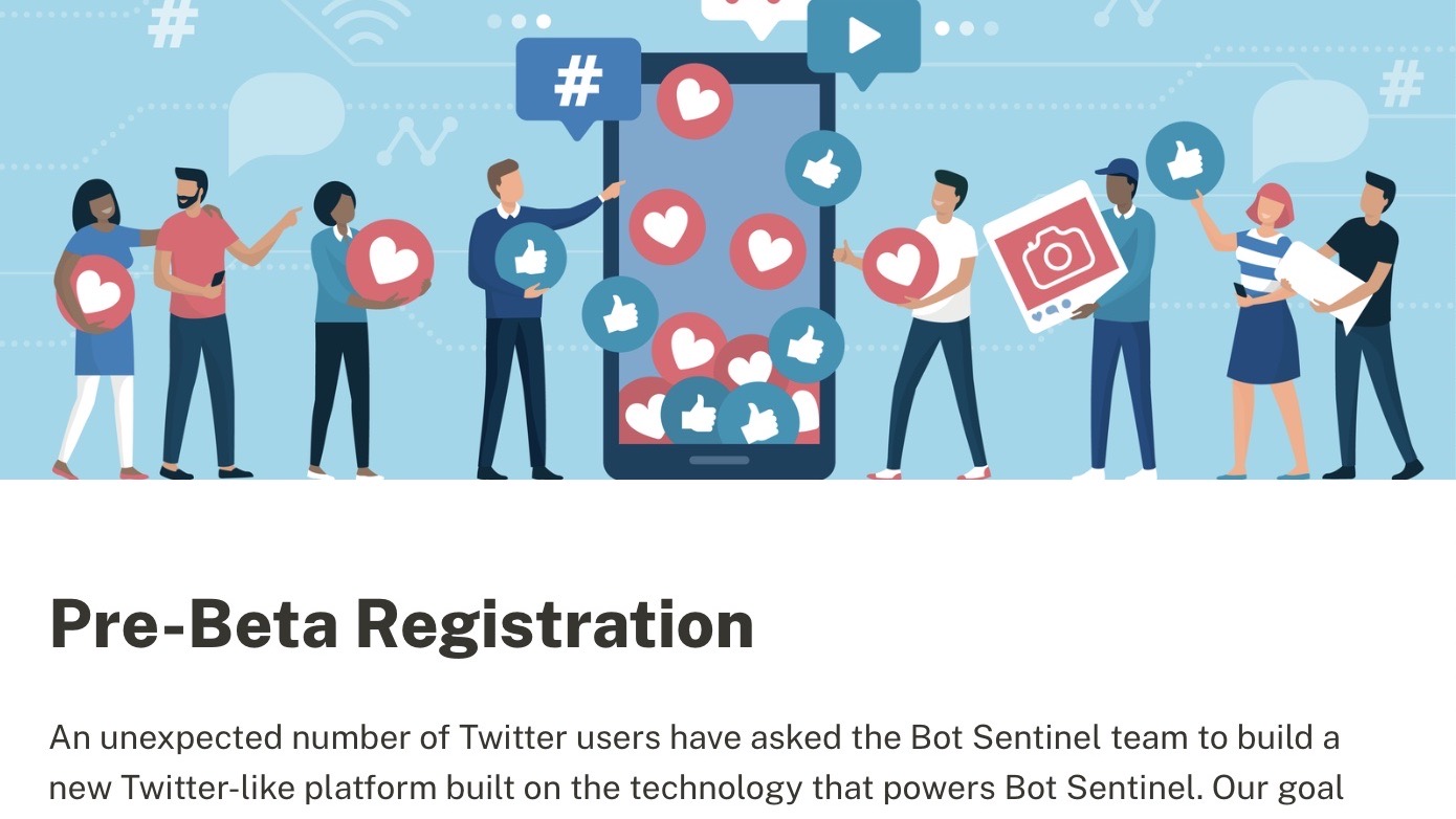 Screenshot from Bot Sentinal's landing page for its new social media platform