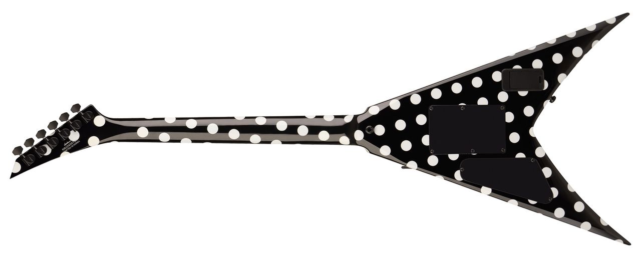 Jackson Pro Series Limited Edition Phil Demmel KV King V: the V-style electric is finished in black-and-white polka dots, and looks good in all settings, against a white background or barroom scene alike.