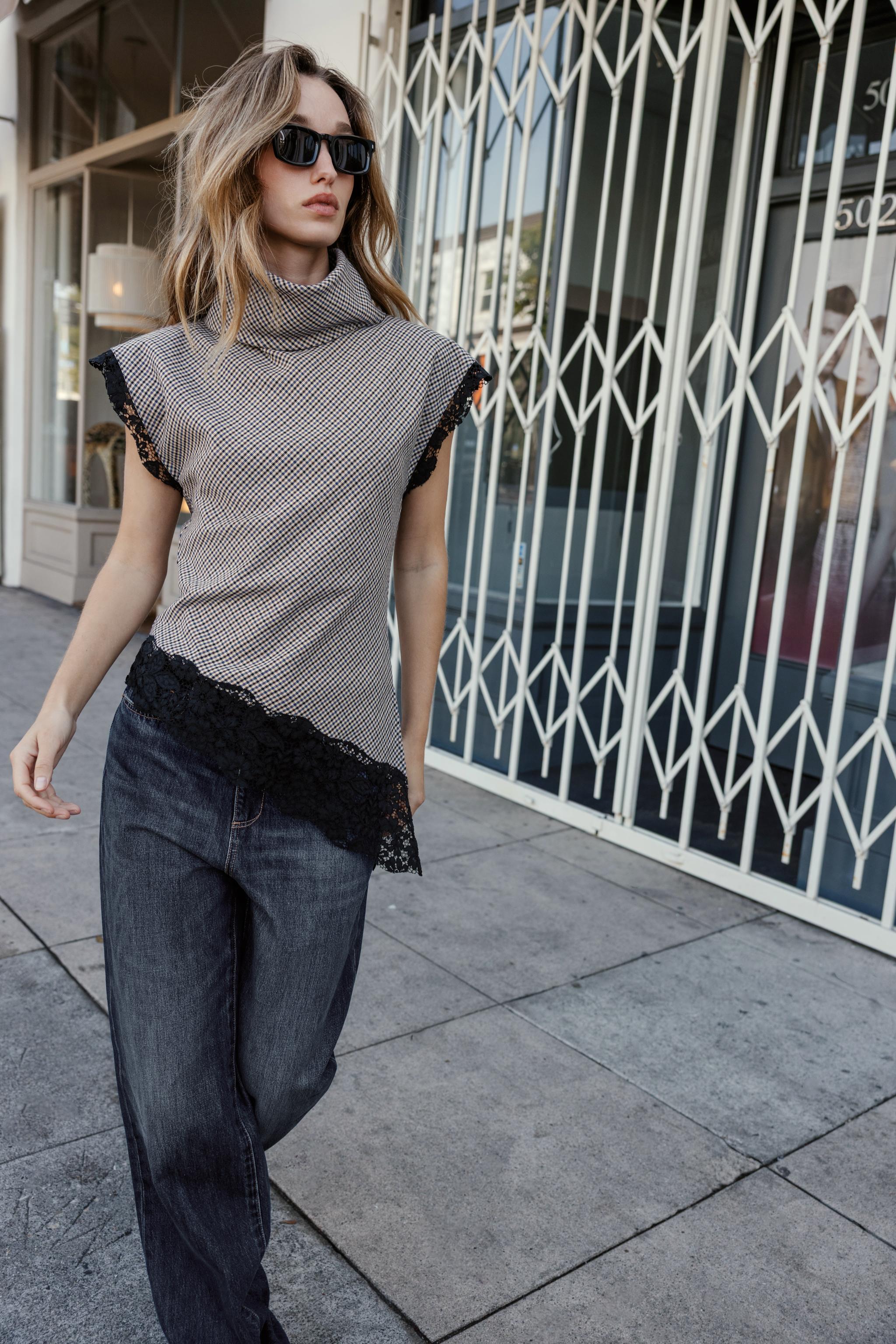 Houndstooth Lace Top