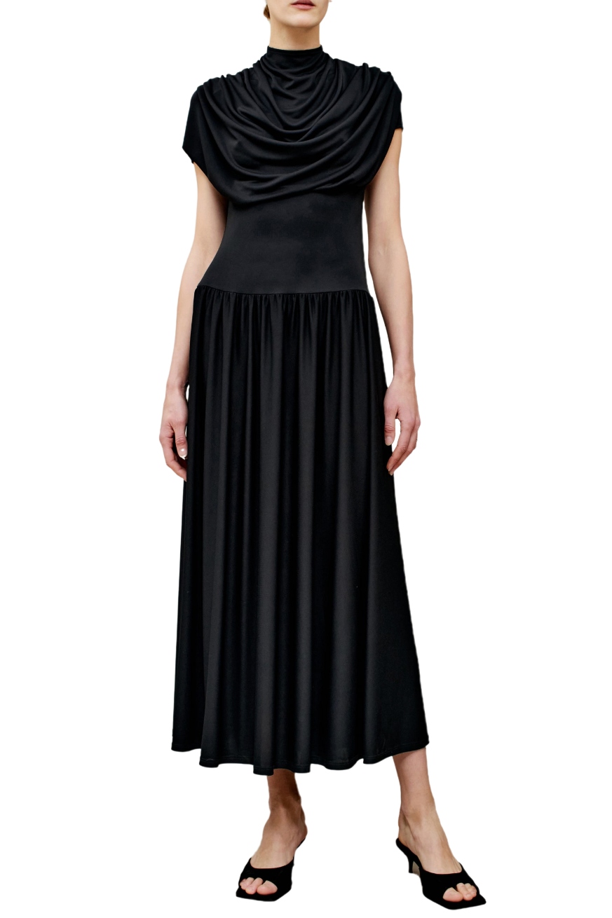 Kallmeyer, Victoria Draped Gown in Black Slinky Jersey