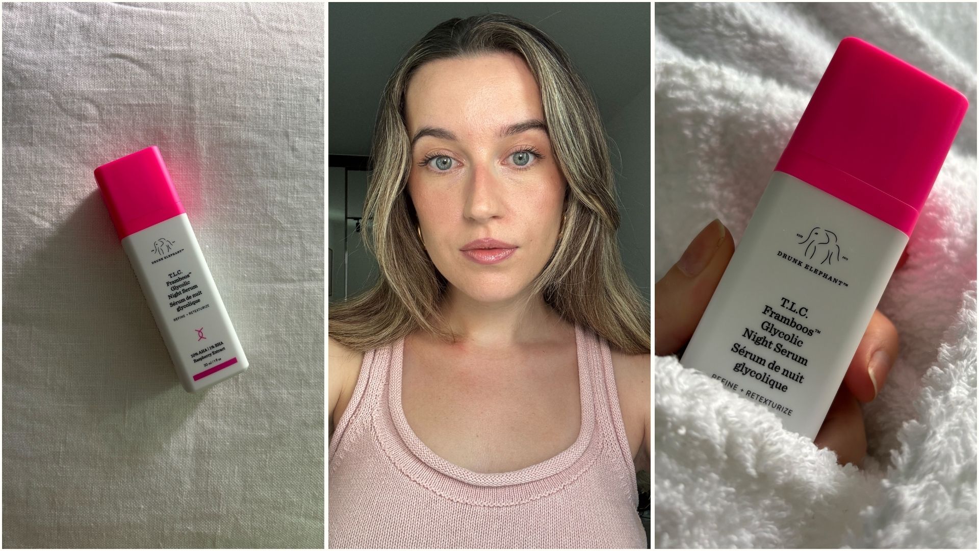 Deputy beauty editor Grace Lindsay testing the Drunk Elephant T.L.C. Framboos Night Serum