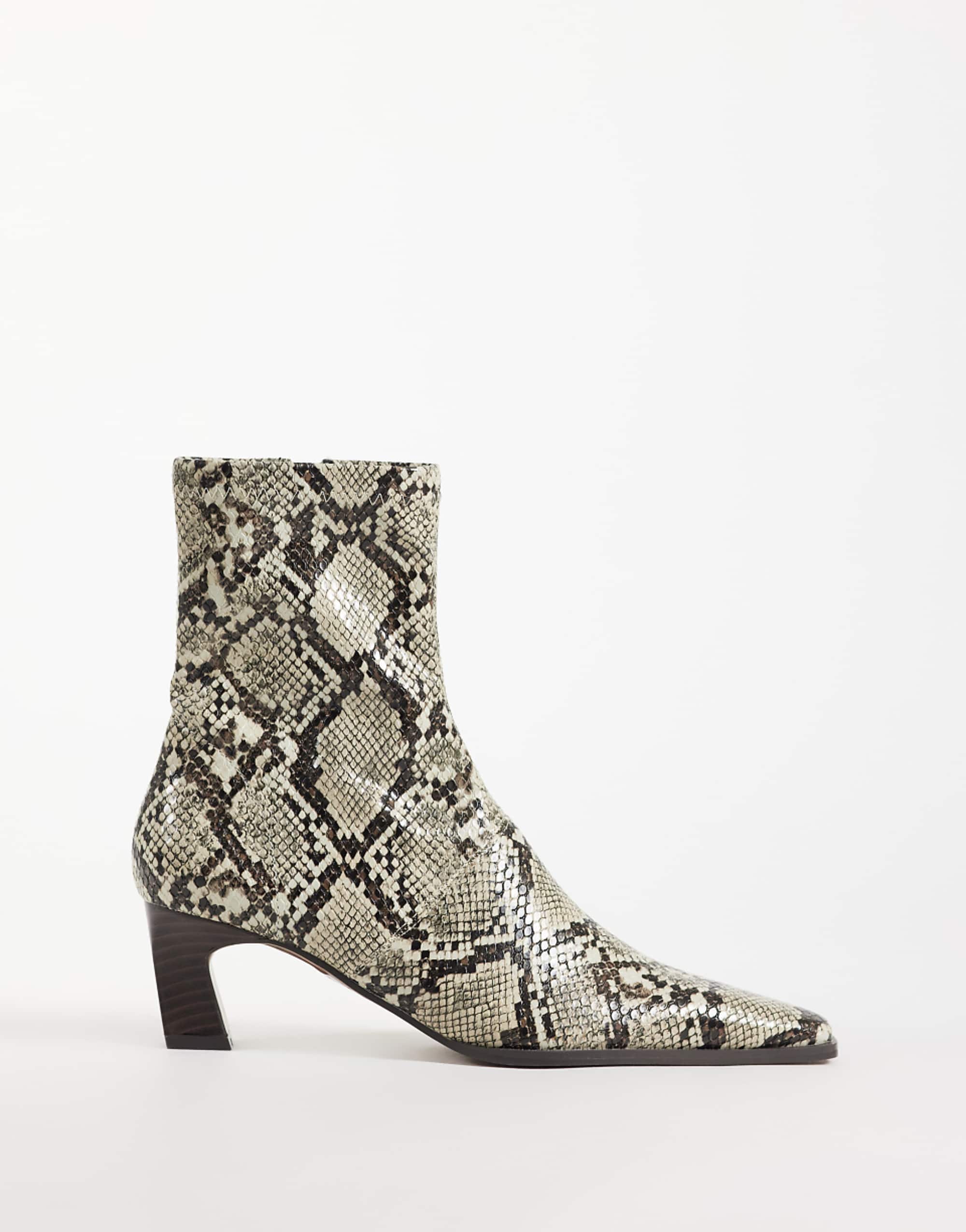 Asos Design Rudy Chisel Toe Heeled Sock Boots in Snake Print