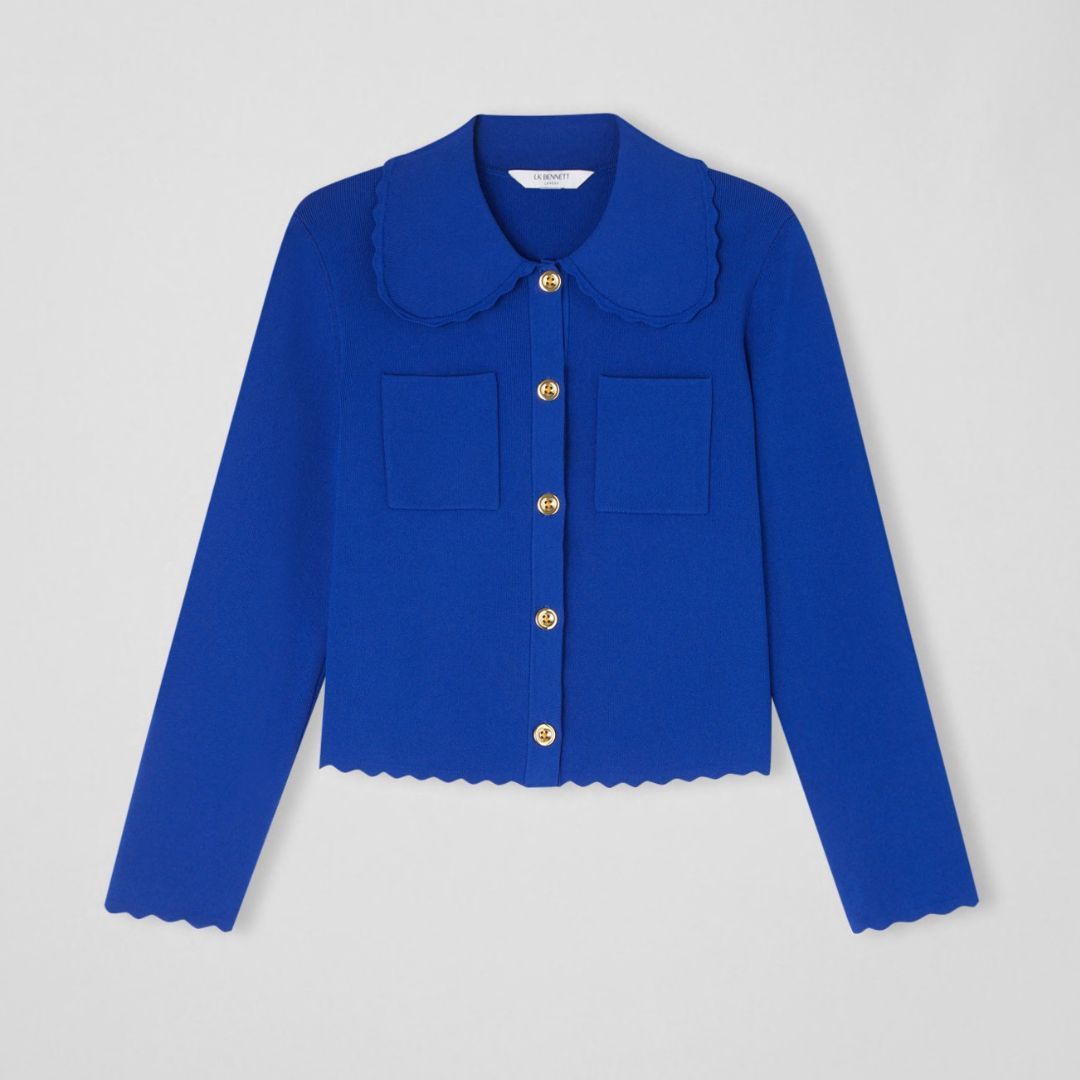 LK Bennett Rosa Blue Knit Scallop Trim Cardigan