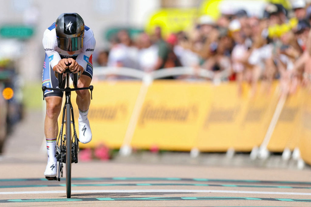 Remco Evenepoel time trialling at the Tour de France