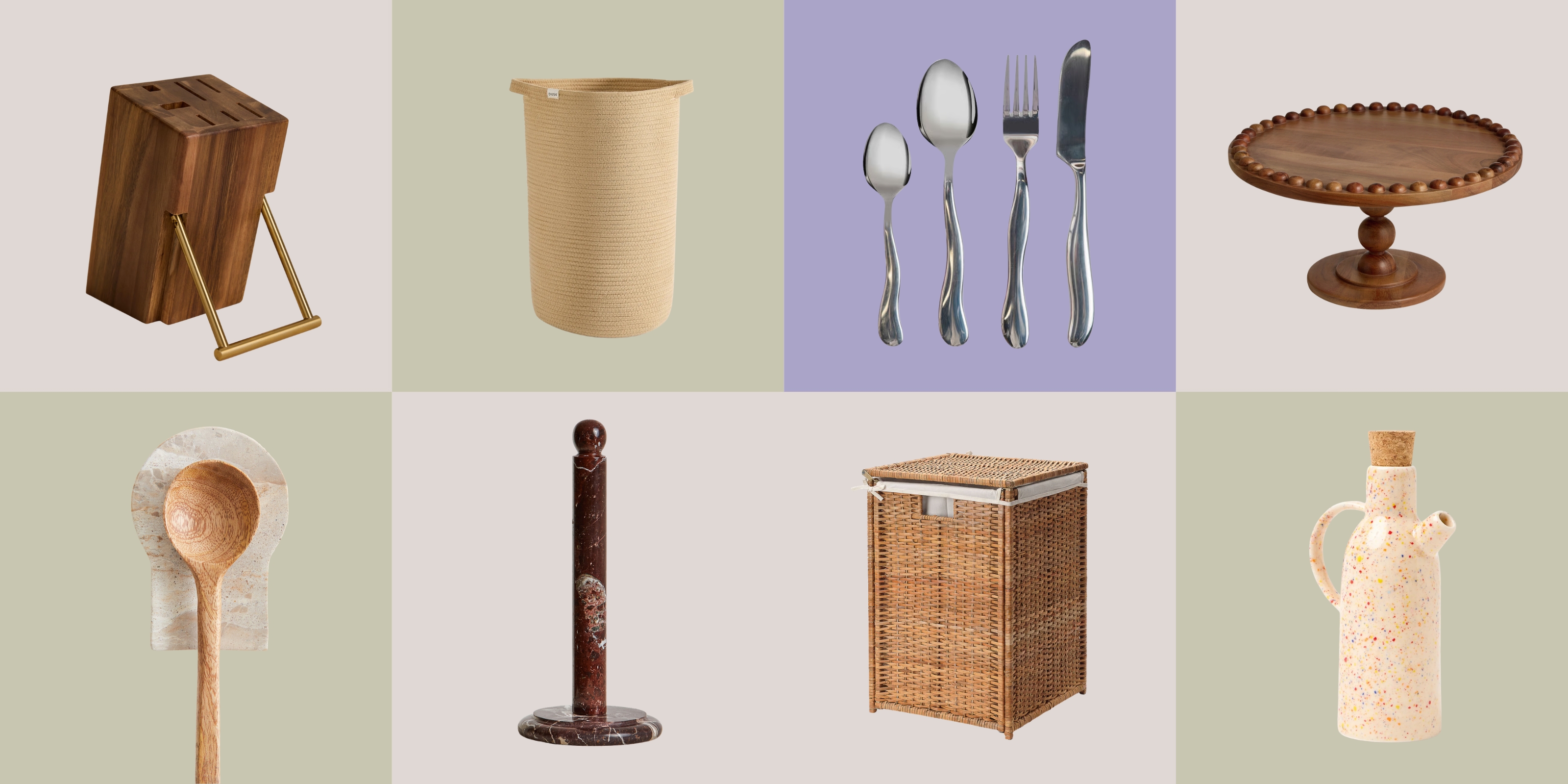 Wooden, marble, and ceramic everyday utensils 