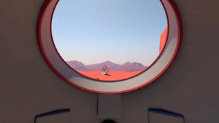 Bedste onlinespil – Udsigt fra et rumskibs vindue med udsigt til en rød planet