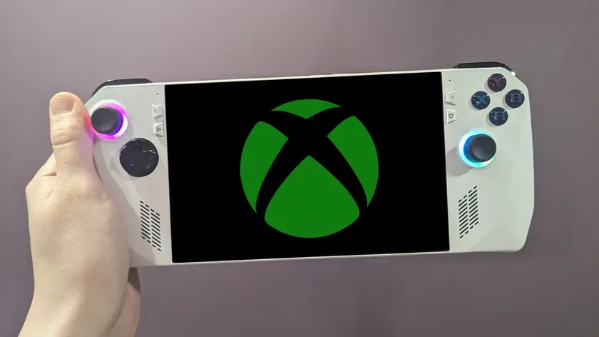 An Asus ROG Ally gaming handheld with an Xbox logo on it