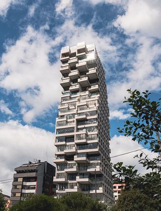 front view of Qorner tower in Quito
