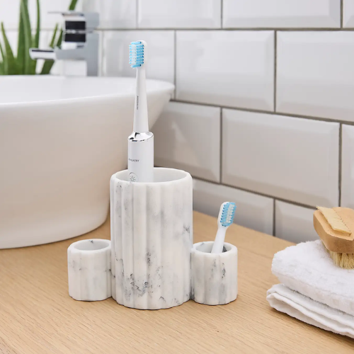 Marble Effect Ribbed Resin Electric Toothbrush Holder