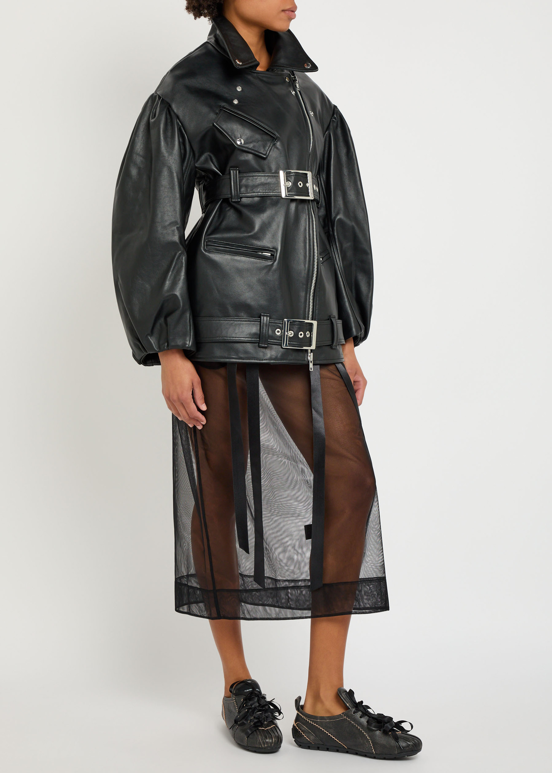 Simone Rocha , Puff sleeve belted leather biker jacket