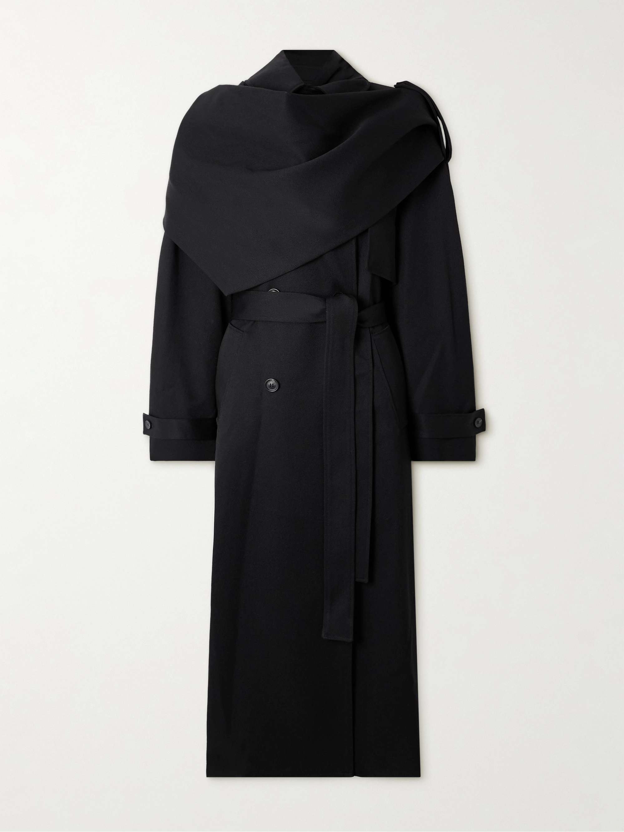 Scarf-Effect Wool Trench Coat