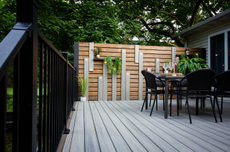 an outdoor wooden deck
