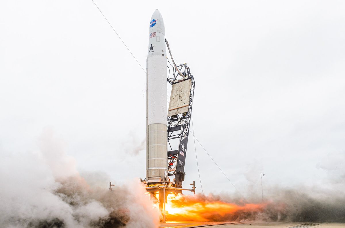 Astra&#039;s Rocket 3.3 vehicle performs a static fire test at Cape Canaveral Space Force Station in Florida on Jan. 22, 2022, to prep for the launch of the ELaNa-41 mission.